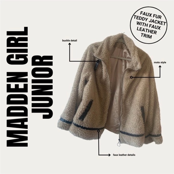 Madden Girl Tan Teddy Jacket with Black Accents - Picture 6 of 12